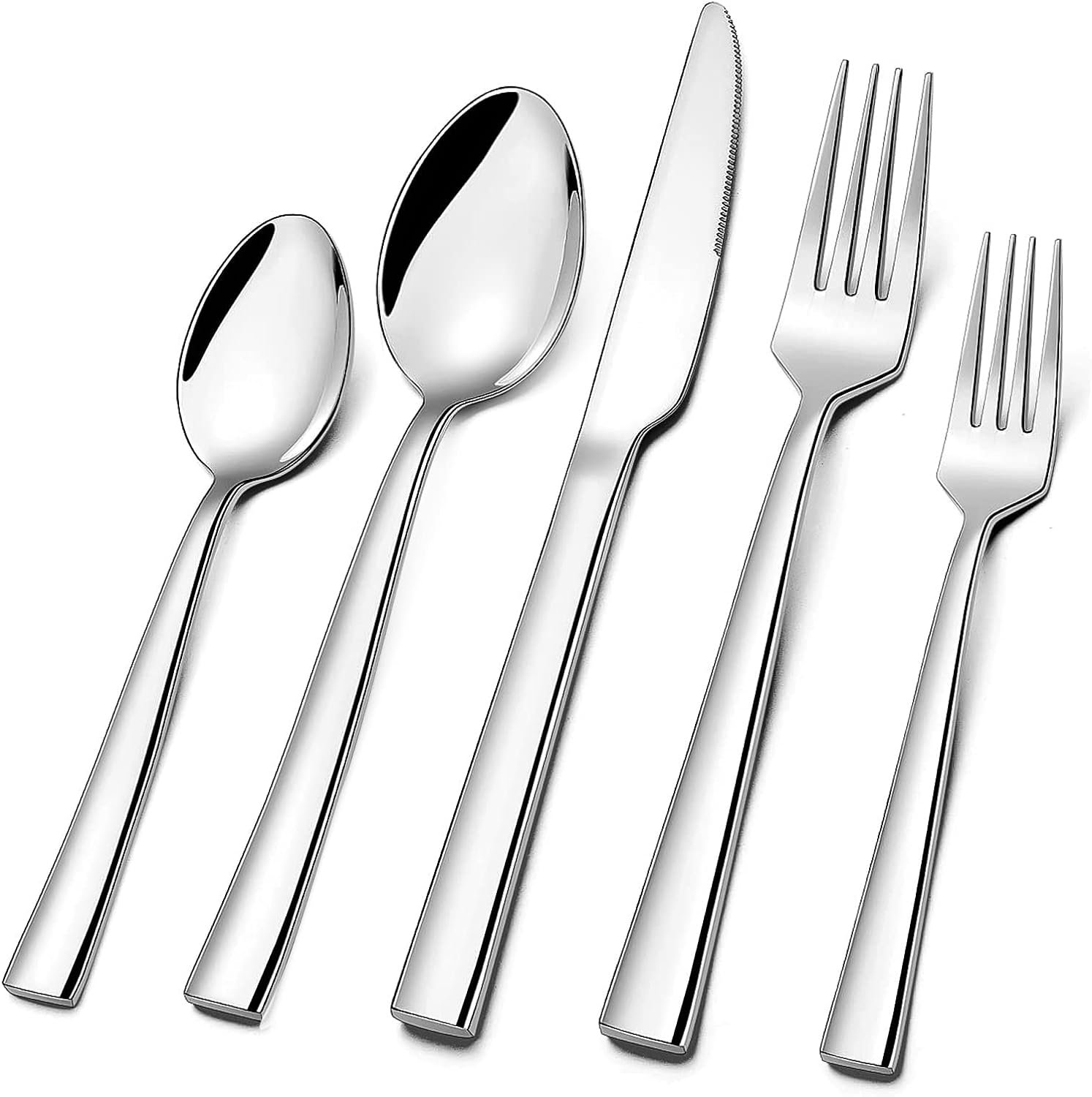 Silverware Set for 12, CXJY 60-Piece Stainless Steel Flatware Cutlery Set, Square Edge Kitchen Utensil Include Knives/Forks/Spoons, Tableware for Home/Hotel, Mirror Polished Dishwasher Safe