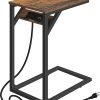 HOOBRO C Shaped End Table with Charging Station, Retro Sofa Couch Side Table, Narrow Nightstand for Small Space, Living Room, Bedroom, Rustic Brown and Black BF07USF01