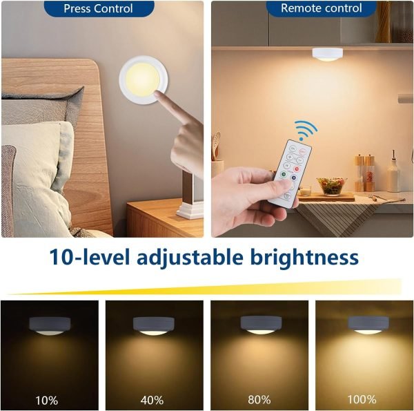 Yiliaw 12 Pack LED Puck Lights Remote Control 16 Color Changeable Under Cabinet Lights, Battery Operated Lights Night Light with Dimmer & Timmer for Closet Bedroom Kitchen, White