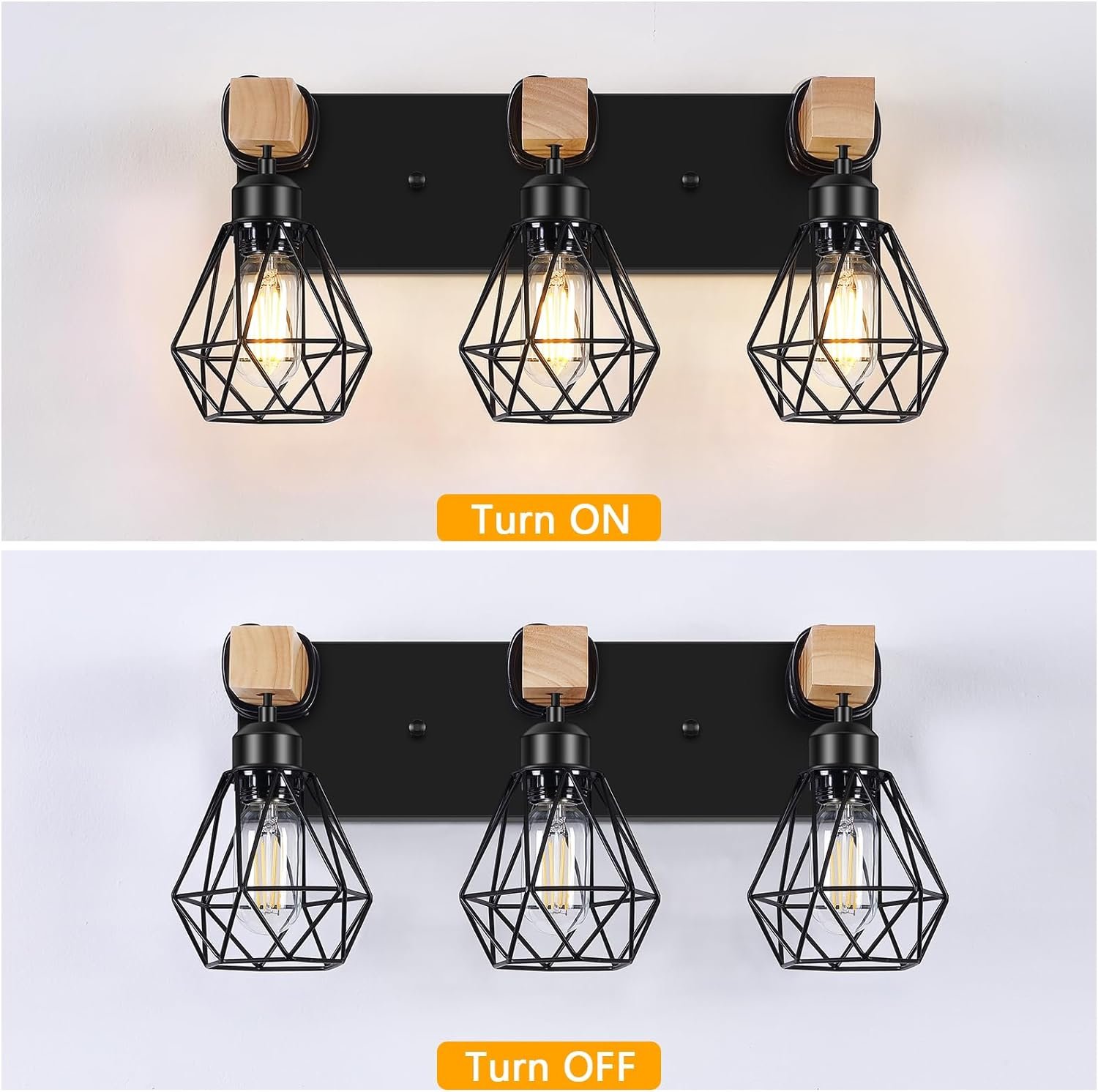 Light Farmhouse Bathroom Vanity Light Fixtures, Wood Bathroom Lighting Over Mirror, Black Vanity Lights with Metal Lampshade, Vintage Wall Light Fixtures for Bedroom, Living Room, Hallway