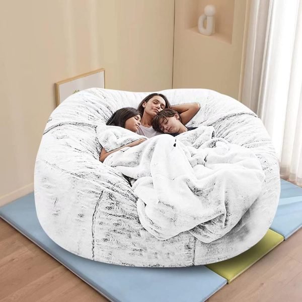 Giant Fur Bean Bag Chair Cover for Kids Adults, (No Filler) Living Room Furniture Big Round Soft Fluffy Faux Fur Beanbag Lazy Sofa Bed Cover (Light Grey, 5FT)