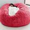 Giant Fur Bean Bag Chair Cover for Kids Adults, (No Filler) Living Room Furniture Big Round Soft Fluffy Faux Fur Beanbag Lazy Sofa Bed Cover (Light Grey, 5FT)