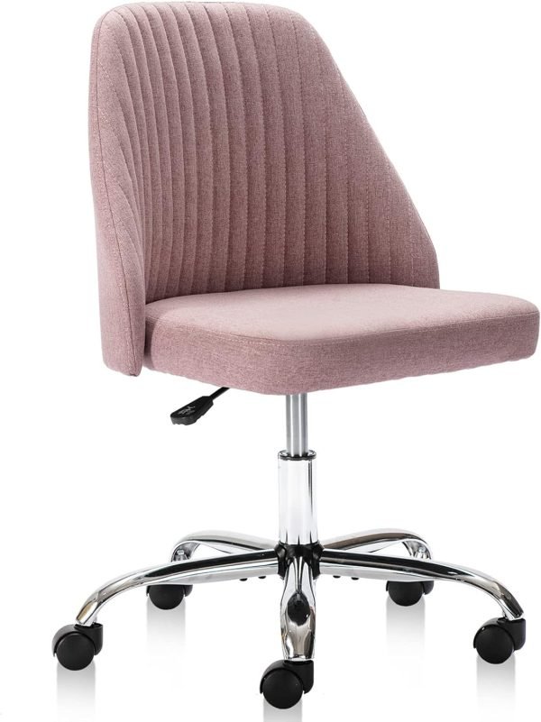 Sweetcrispy Armless Office Chair Cute Desk Chair, Modern Fabric Home Office Desk Chairs with Wheels Adjustable Swivel Task Computer Vanity Chair for Small Spaces