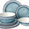 AELS Melamine Dinnerware Set of 12 Pcs Dinner Dishes Set for Indoor and Outdoor Use, Dishwasher Safe, Lightweight Unbreakable, BPA Free, Light Blue