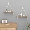 Mkono Macrame Hanging Shelves Boho Wall Decor Set of 2 Rustic Wood Floating Storage Shelf for Bedroom Bathroom Living Room Nursery Dorm Room, Display Shelving for Hanging Plants Photos