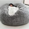 Giant Fur Bean Bag Chair Cover for Kids Adults, (No Filler) Living Room Furniture Big Round Soft Fluffy Faux Fur Beanbag Lazy Sofa Bed Cover (Light Grey, 5FT)