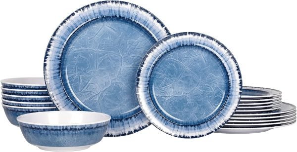 AELS Melamine Dinnerware Set of 12 Pcs Dinner Dishes Set for Indoor and Outdoor Use, Dishwasher Safe, Lightweight Unbreakable, BPA Free, Light Blue