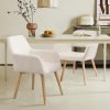 Modern Dining Chairs Kitchen Chair Accent Chair for Living Dining Room Arm Chairs Club Guest with Solid Wood Legs Living Room Chair (Set of 1, Wool White)