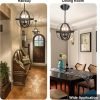 DLLT Vintage Pendant Hanging Light Fixtures, Flush Mount Ceiling Chandelier Lamp with Metal Spherical Shade for Kitchen, Dining Room, Living Room, Hallway, Entryway 3-Light, E12 Base-Matte Black