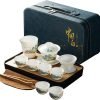 Asian tea set |Kungfu tea sets |Ceramic Portable tea set |tea sets for adult |13-piece withgrey leather case |Tea set gift for Home, Outdoor, Business (Ceramic-Black teaset)