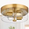 Flush Mount Ceiling Light Fixtures, 2-Light 12 Inch Brown Close to Ceiling Light Fixtures with Seeded Glass Shade Light Fixtures Ceiling Mount for Porch, Hallway, Bathroom, Dining Room and Foyer