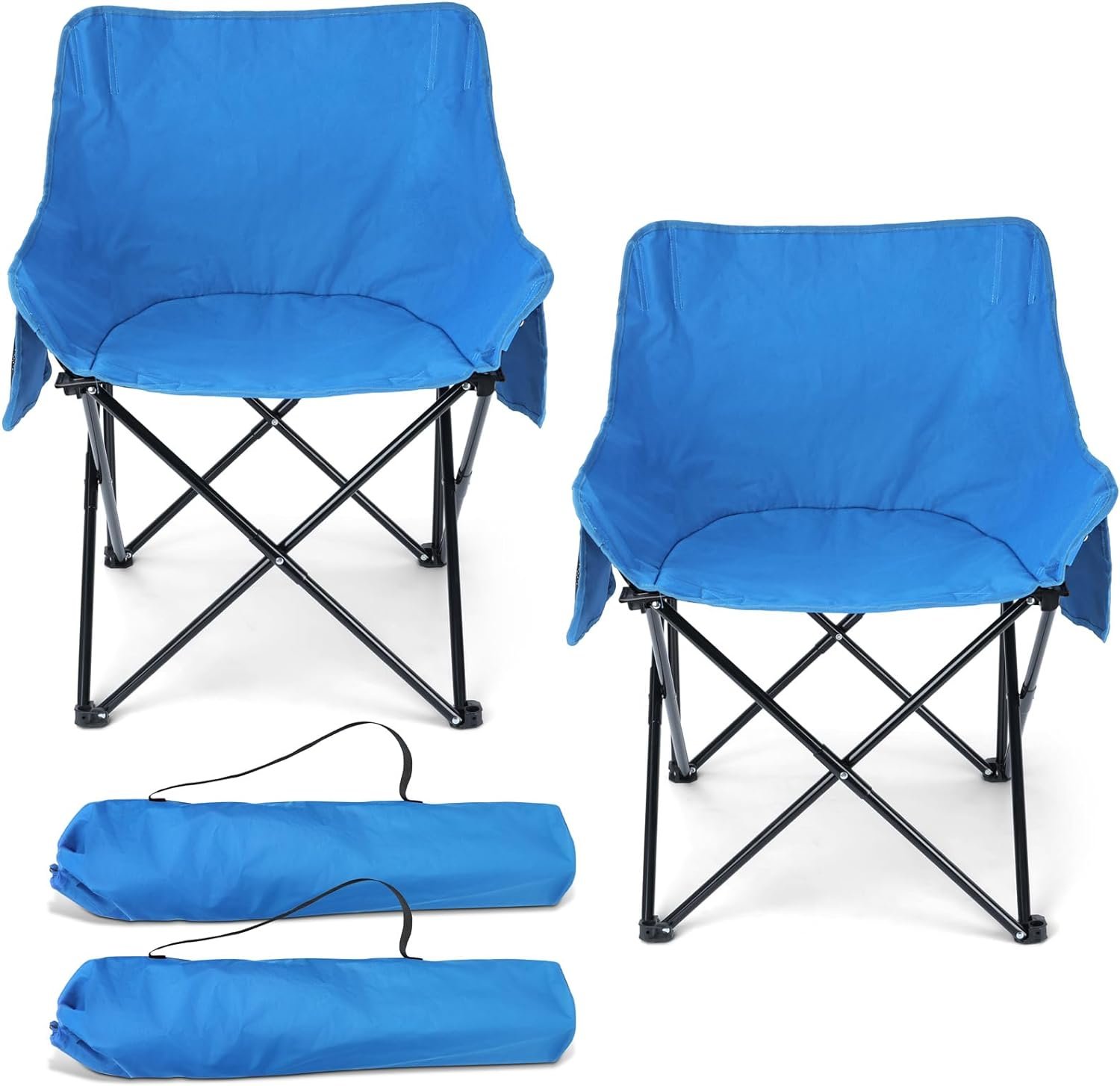 HaSteeL Camping Chair for Adults, Compact Folding Portable Chairs Set with Side Pockets for Outdoors Fishing, Hiking, Backpacking, Picnic, Beach, Travel, Supports to 250lbs, & Storage Bags (Black)