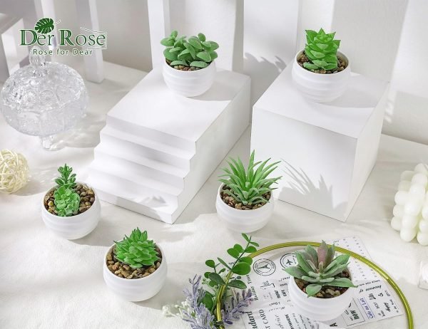 Der Rose Set of 6 Succulents Plants Artificial in Pots Small Fake Plants for Bedroom Aesthetic Living Room Office Shelf Bathroom Decor