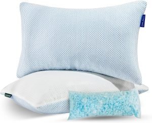 Cooling Shredded Memory Foam Pillow – 2 Packs Cooling Bed Pillow Adjustable Loft for Side Back & Stomach Sleepers Washable Removable Cover with Extra Bag of Fill