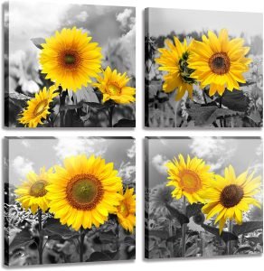 MESESE Wall Art Decor – 4 Panels Sunflower Canvas Wall Art Giclee Modern Home Decoration Watercolor Poster Canvas Picture for Living Room Ready to Hang