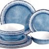 AELS Melamine Dinnerware Set of 12 Pcs Dinner Dishes Set for Indoor and Outdoor Use, Dishwasher Safe, Lightweight Unbreakable, BPA Free, Light Blue