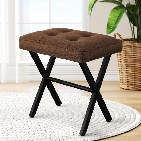 Vanity Stool Ottoman Stool Chair for Vanity Chair with Metal X Legs, Footrest Upholstered Makeup Stool for Makeup Room, Living Room, Bathroom, Padded Foot Rest Seat for Entryway(Black)