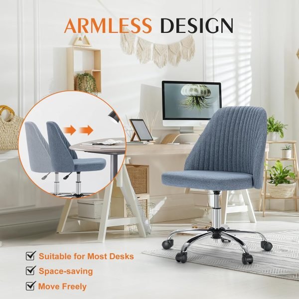 Sweetcrispy Armless Office Chair Cute Desk Chair, Modern Fabric Home Office Desk Chairs with Wheels Adjustable Swivel Task Computer Vanity Chair for Small Spaces