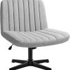 JUMMICO Armless Office Desk Chair No Wheels, Cross Legged Office Chairs Padded Wide Seat, Fabric Modern Adjustable Swivel Accent Chair, Computer Task Vanity Chair for Home Office (Beige)