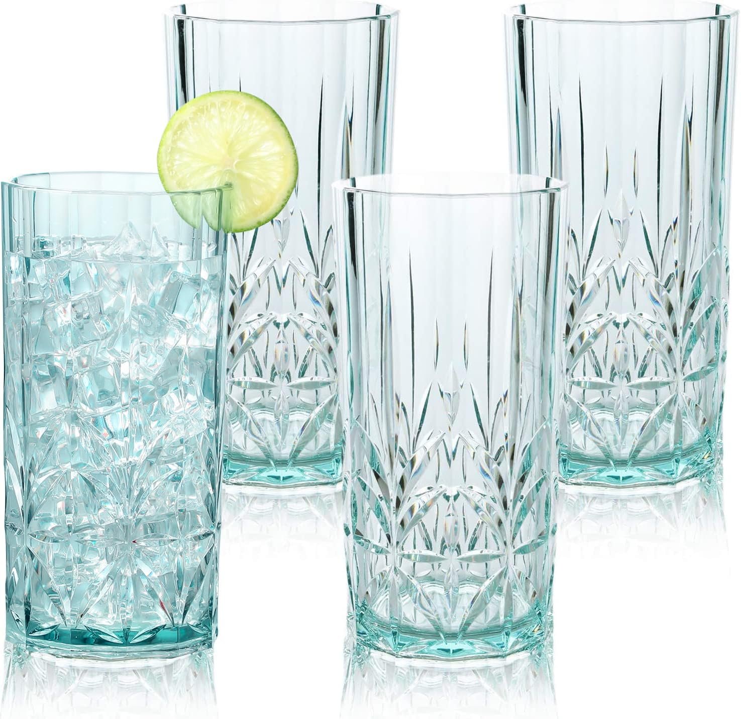 BELLAFORTE Shatterproof Tritan Plastic Tall Tumbler, Set of 4, 18oz – Myrtle Beach Drinking Glasses – Unbreakable Drinking Glasses for Parties – BPA Free – Teal