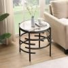 Modern Round Sofa Side Table for Living Room, Gold Small Coffee Table with Sintered Stone Top, Metal Frame, Easy Upkeep and Install, 20.7″ W High-Temperature End Table