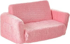 Delta Children Cozee Flip-Out Sherpa 2-in-1 Convertible Sofa to Lounger for Kids, Pink