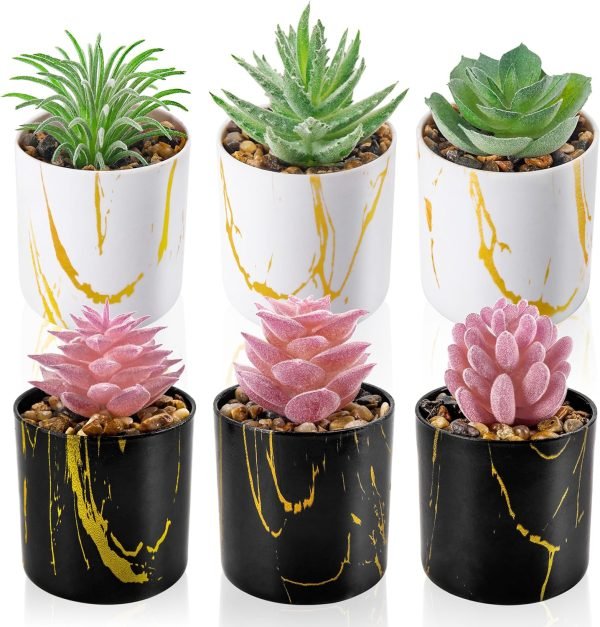 Der Rose Set of 6 Succulents Plants Artificial in Pots Small Fake Plants for Bedroom Aesthetic Living Room Office Shelf Bathroom Decor