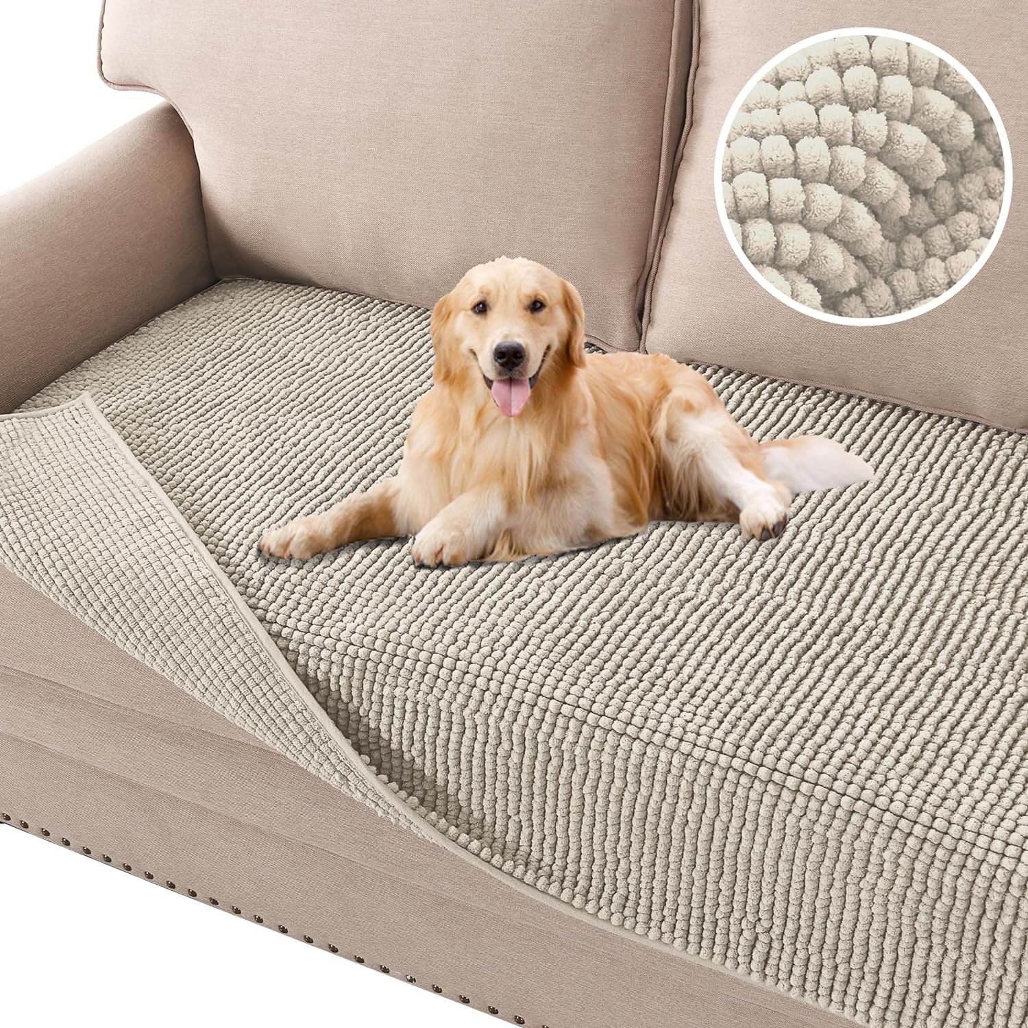 H.VERSAILTEX Plush Chenille Dog Bed Cover Thick Soft Sofa Cover for 3 Cushion Couch Anti Slip Couch Cover Water Resistant Furniture Protector for Dog, Pet, Cat (35″ x 82″, Island Fossi)