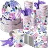 400 Pcs Flower Plates and Napkins for 50 Guests Baby Bridal Shower Party Decorations Disposable Dinnerware Set Disposable Plates Napkins Cups Set for Summer Christmas Party Supplies