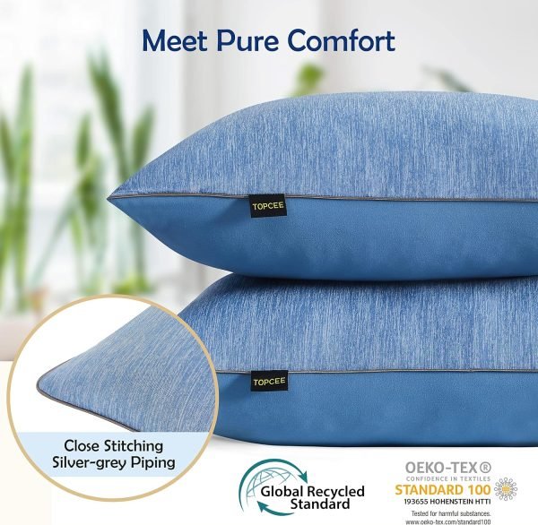 Topcee Cooling Bed Pillow Queen Size -2 Pack Hotel Luxury Pillows for Sleeping – Down Filling Supportive Pillows Queen Size Set of 2 for Back Side Stomach Sleepers(20″*28″)