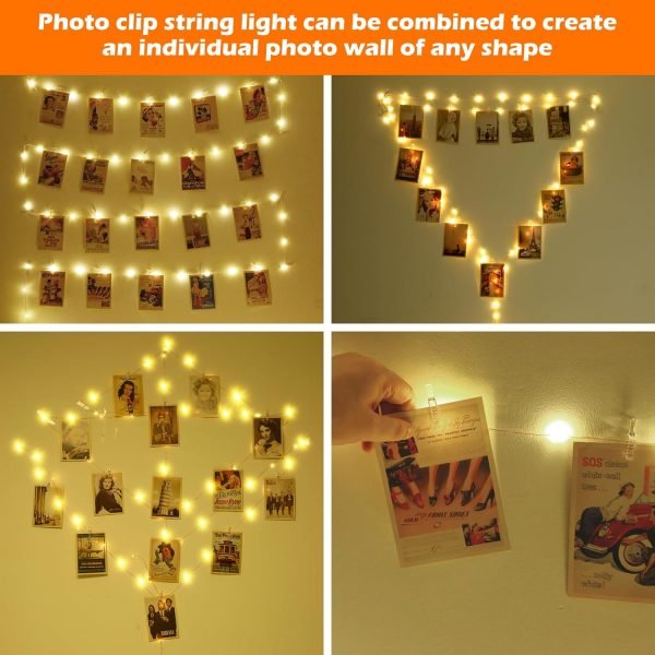 120 LED Photo Clips String Light with Remote, 40FT Fairy Lights with 52 Clear Picture Clips, Timer & 8 Modes USB Powered Copper Wire Lights for Dorm, Bedroom, Christmas, Party (Warm White)